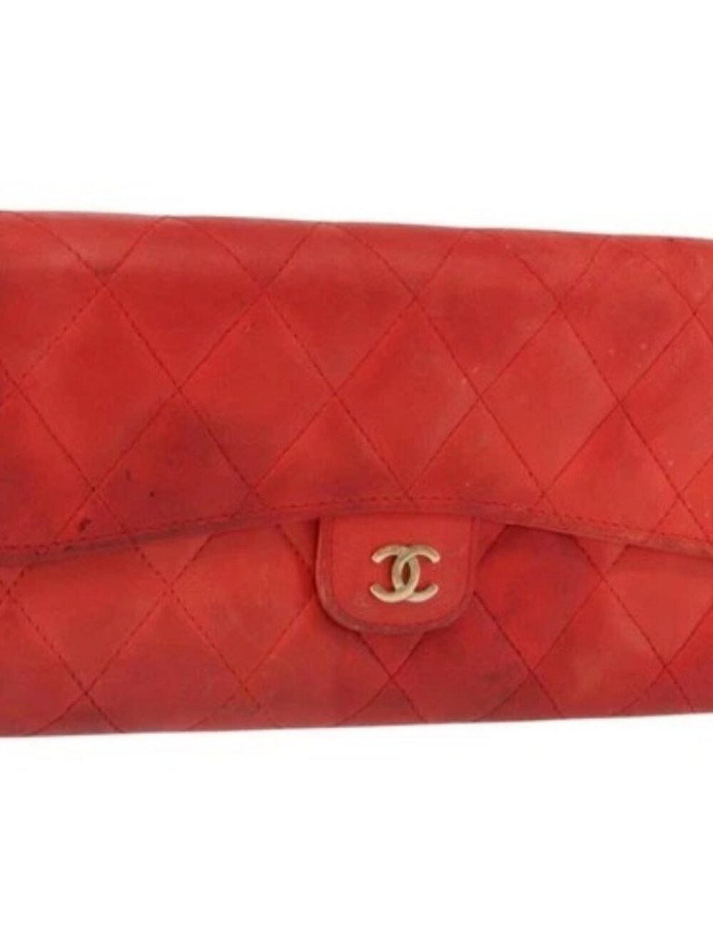 CHANEL Matelasse Long Wallet Lamb Skin Red CC Auth bs32679